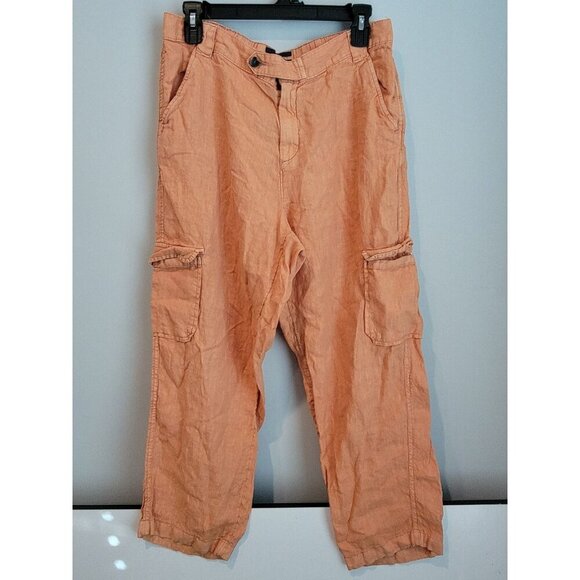 Rachel Roy Women's Pants L Orange Linen Cargo Straight Leg Coastal Minimalist - Picture 1 of 3